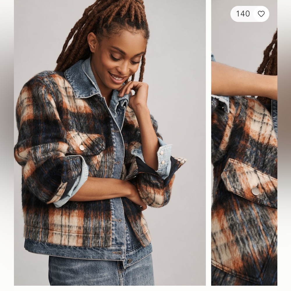 Anthropologie Pilcro plaid mix denim jacket size M